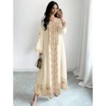 Women's Plant Flower Printed Fashion Casual Loose Horn V-neck Long Dress for Women - Image 4