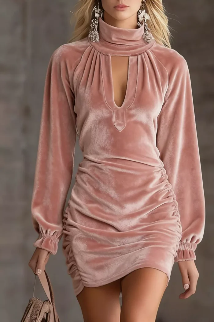 Elegant Velvet Ruched Mini Dress Elegant Velvet Ruched Mini Dress - Image 1