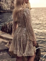 Sequin Deep V-Neck Mini Dress - Image 2