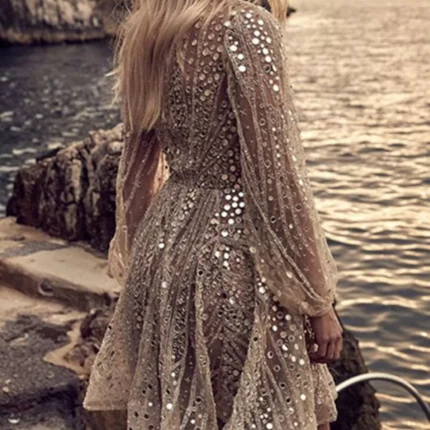 Sequin Deep V-Neck Mini Dress