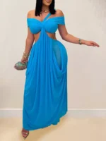 Cutout Off Shoulder Ruched Maxi Dress - Image 5