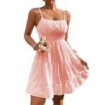 Clothing  Swiss Dot Print Strap Dress for Women Summer Casual Fit Bodycon Mini Dress - Image 5