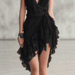 Summer New Black Strap Deep V-neck Chiffon Lace Dress - Image 5