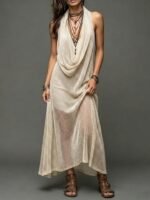 Bohemian Beach Vacation Strapless Knit Cami Dress Set Long Dress Two-Piece - Image 6