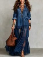 Vintage Denim-like Long Dress Casual Style - Image 5
