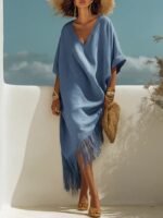 New Casual Beach Travel TK Comfortable Fringe V-neck Sexy Atmosphere Dress - Image 8