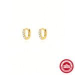 S925 Sterling Silver Circle Earrings with Turquoise and Diamond Inlay 18K Gold Plated Stud Earrings Jewelry - Image 6