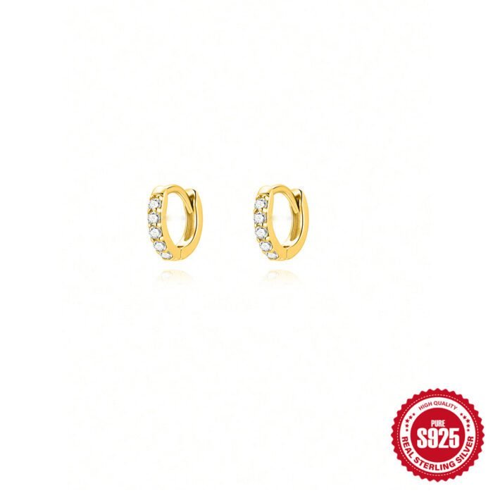 S925 Sterling Silver Circle Earrings with Turquoise and Diamond Inlay 18K Gold Plated Stud Earrings Jewelry - Image 6