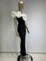 Bandage dress white large flower long formal dress - Image 3