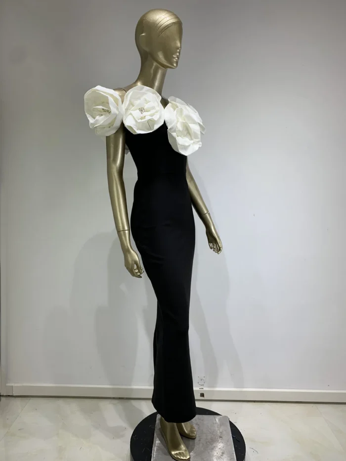 Bandage dress white large flower long formal dress - Image 3