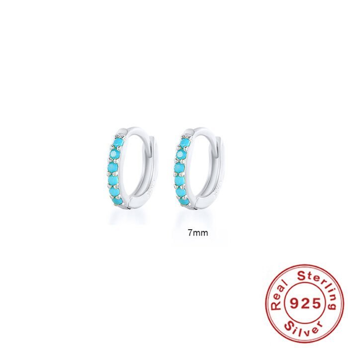 S925 Sterling Silver Circle Earrings with Turquoise and Diamond Inlay 18K Gold Plated Stud Earrings Jewelry - Image 24