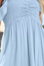 Off Shoulder Ruched Bust Sheer Slit Maxi Dress - Image 5
