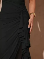 Slit Asymmetrical Hem Spaghetti Strap Maxi Dress - Image 4