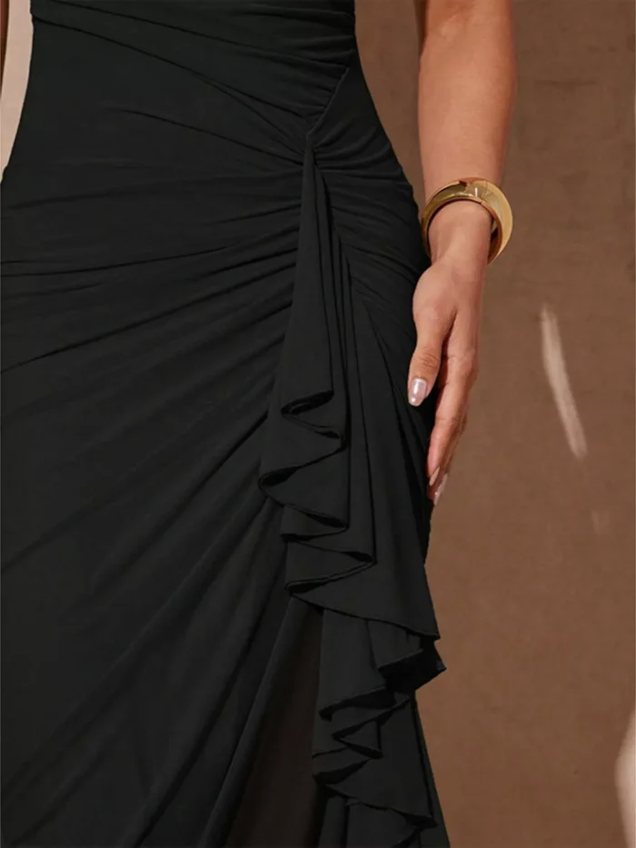 Slit Asymmetrical Hem Spaghetti Strap Maxi Dress - Image 4
