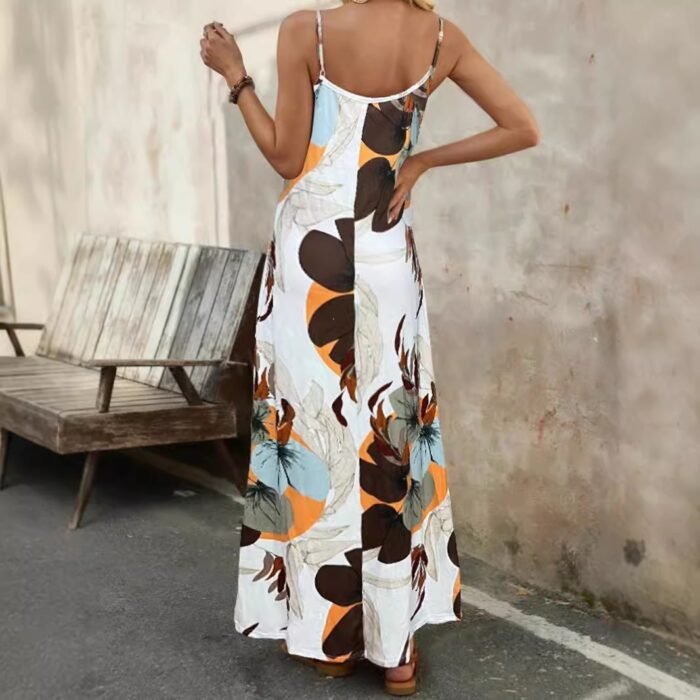 Spring Summer Women's Vacation Style Printed Casual V-Neck Strap Loose Dress - Image 2