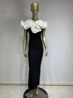 Bandage dress white large flower long formal dress - Image 2