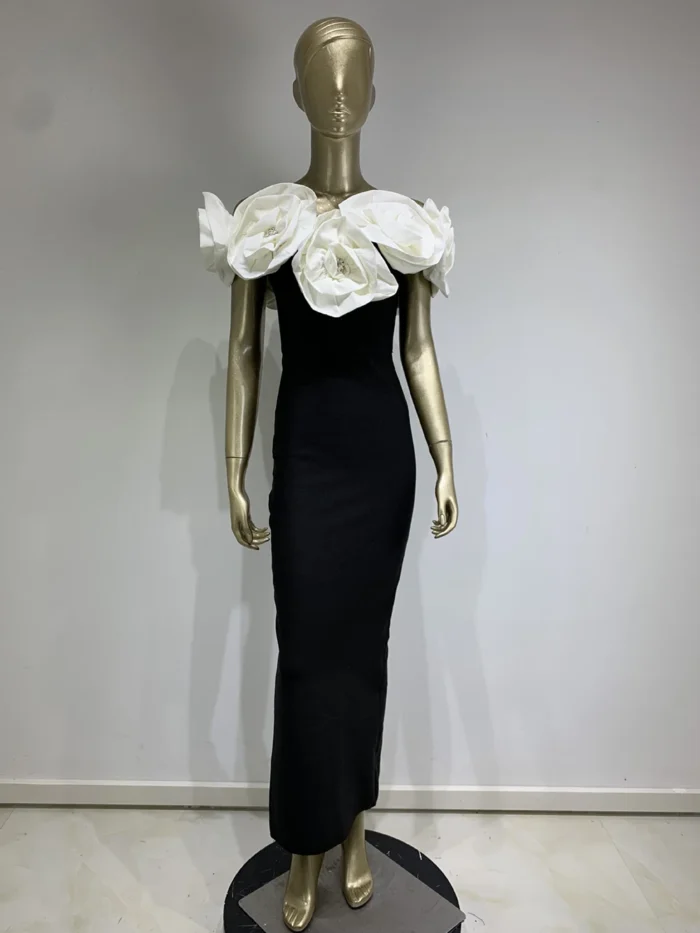 Bandage dress white large flower long formal dress - Image 2