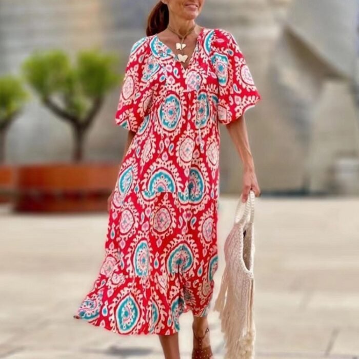 Bohemian Print Long Sleeve Maxi Dress for Women Fashion Spring Style Flowy Long Dress - Image 16