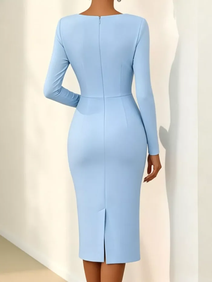 Rose Embellished Asymmetrical Neck Midi Dress - Image 6
