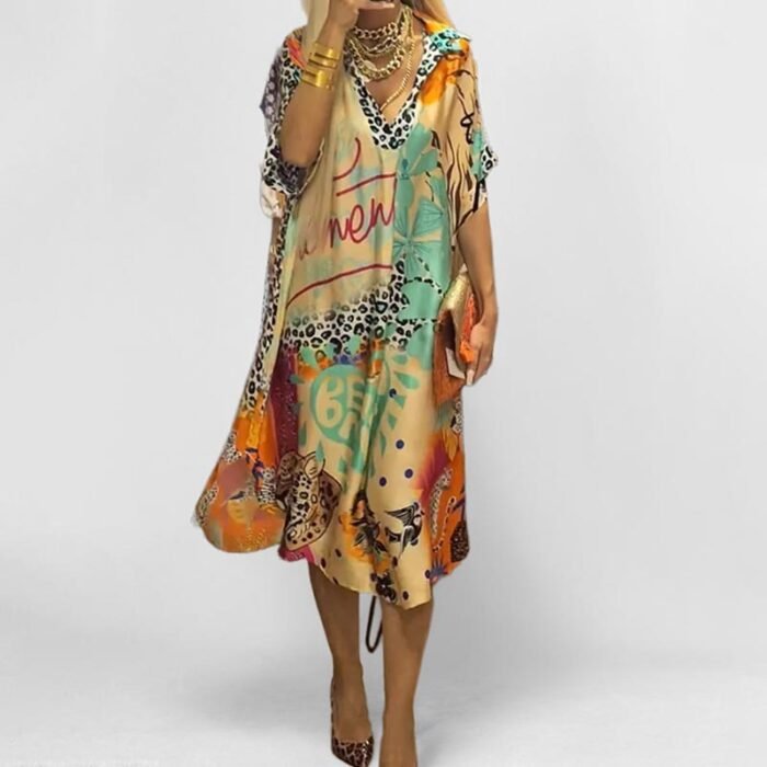 Leisure commuting leopard print color print deep V-neck dress long skirt for women - Image 7