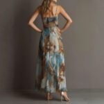Fashionable Elegant Printed Dress with Sexy Straps, Waist-Cinching Flowy Beach Long Dress - Image 4