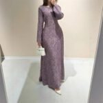 Vintage Style Long Sleeve Dress, Purple Slim Fit Maxi Dress, Waist-Cinching Women's Dress for Export