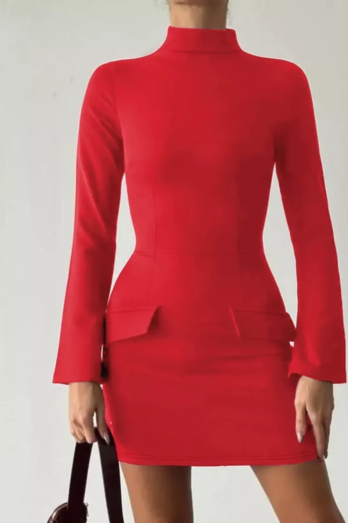 Long-Sleeve Mini Dress with Flap Pockets - Image 6