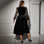 Velvet Dress with Lace Splicing Long SleeveWomen's Fashion Dress - Image 3
