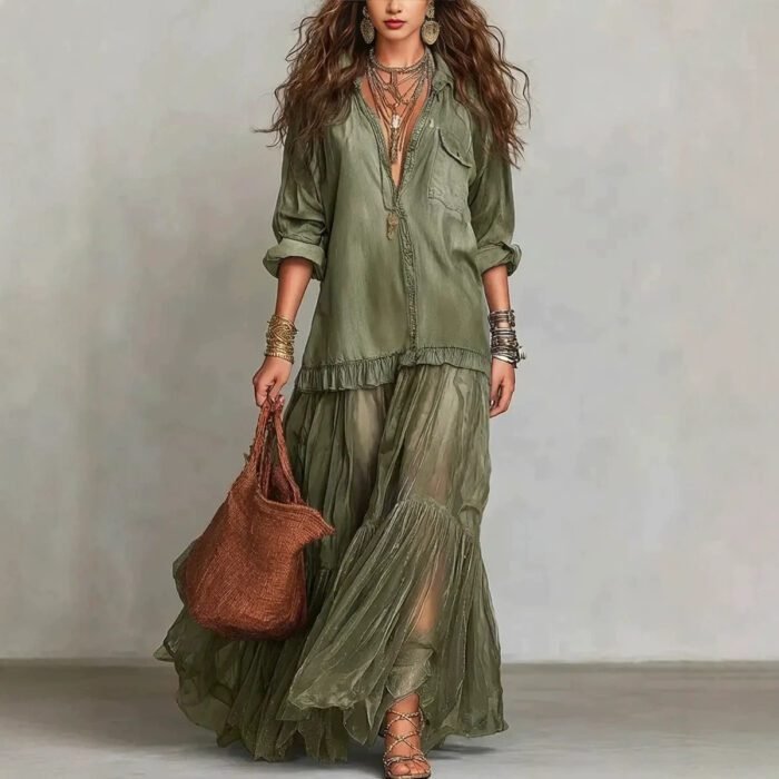 Vintage Denim-like Long Dress Casual Style - Image 4