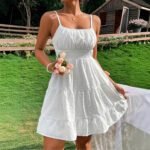 Clothing  Swiss Dot Print Strap Dress for Women Summer Casual Fit Bodycon Mini Dress