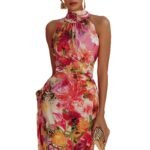 Elegant Floral Strapless Sleeveless Fitted Chiffon Dress - Image 3