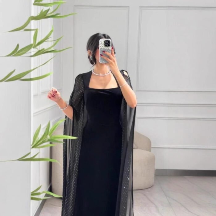 Velvet Backless Sequined Evening Dress - Image 5