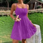 Clothing  Swiss Dot Print Strap Dress for Women Summer Casual Fit Bodycon Mini Dress - Image 3