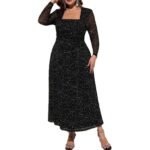Vintage Square Neck Sequin Dress for Women Elegant Fitted Long Dress with Waist Definition - Image 5