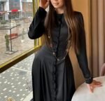 Style Solid Color Long Sleeve Buttoned Waist Fitted Dress - Image 6