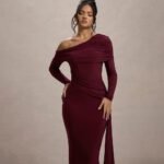 Women's formal dress with slanted collar and long sleeves - Image 3