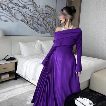 Sexy Off-the-Shoulder Pleated Evening Dress for Women