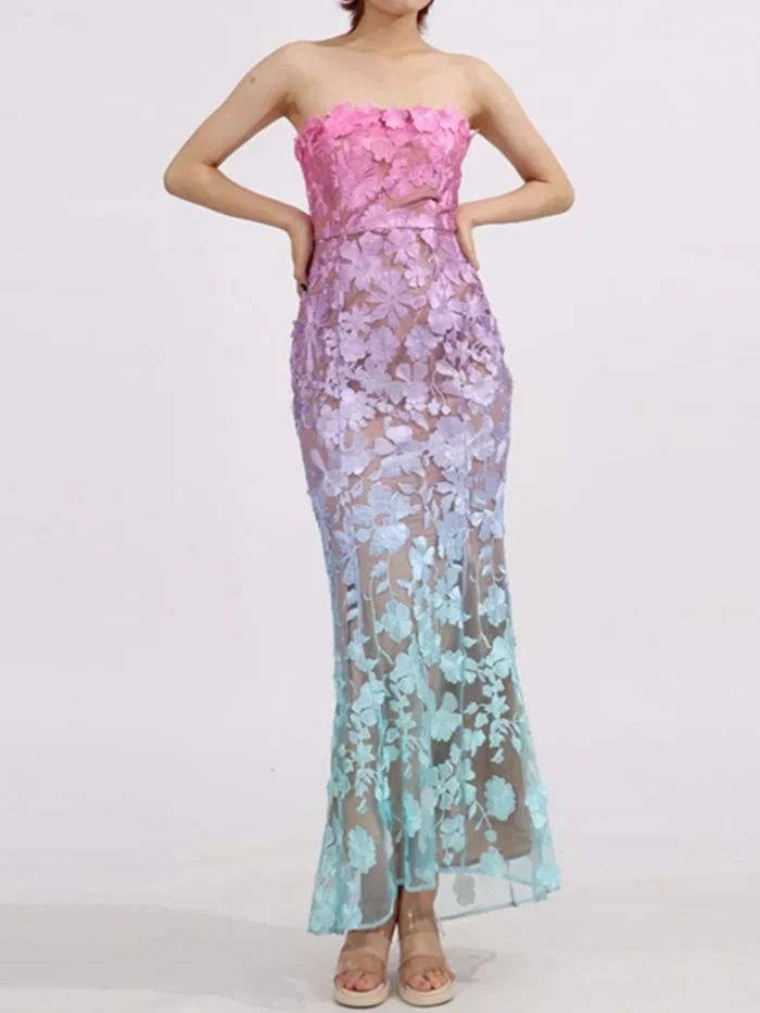 Floral Embroidered Tube Maxi Dress - Image 3