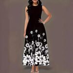 Printed Sleeveless Loose Round Neck Simple Elegant Dress