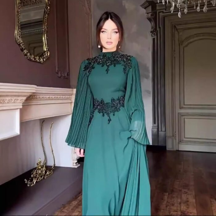 Women's Lace Trimmed Long Gown Evening Dress - Image 5