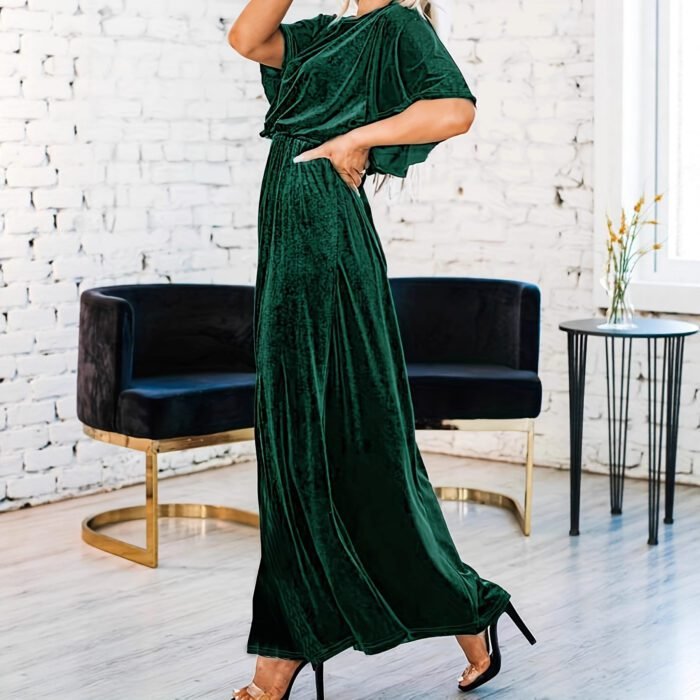 Romantic New Spring Summer Short Sleeve Sexy Elegant Velvet Round Neck Dress with Fashion 3D Decoration - Image 3
