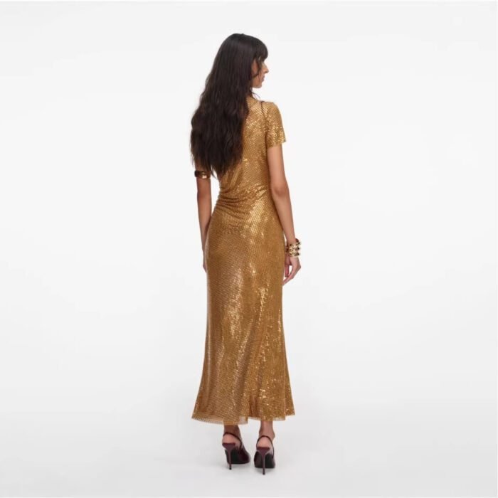 Asymmetrical Shoulder Rhinestone Sleeveless Evening Dress - Image 4