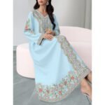 Women's Plant Flower Printed Fashion Casual Loose Horn V-neck Long Dress for Women - Image 5
