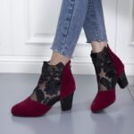 Lace Mesh High-Heeled Sandals Women European and American Style Round Toe Chunky Heel Roman Sandals Wholesale - Image 8