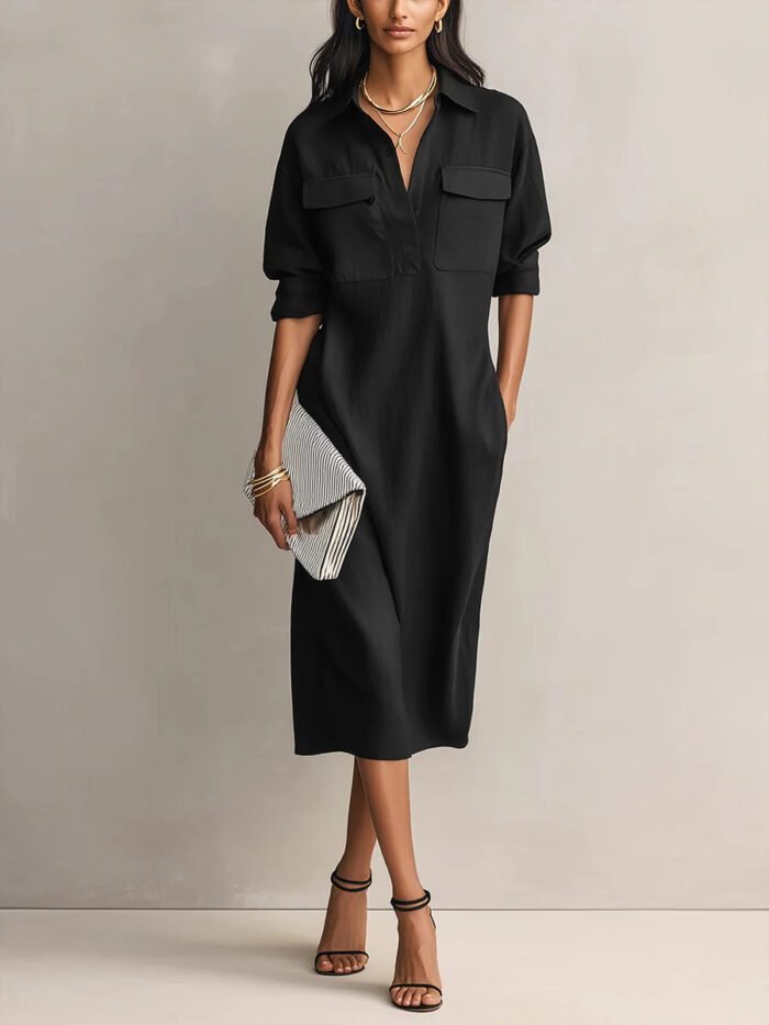 Elegant and Sophisticated Office Casual Fashion Fitted Comfortable Solid Color Mid-Length Dress - Image 6