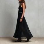 Summer New Black Strap Long Dress for Women, Mesh Dress with Belt - Image 4