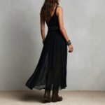 Summer New Black Strap Long Dress for Women, Mesh Dress with Belt - Image 2