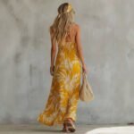 Summer New Vacation Style Printed V-Neck Strap Long Dress for Women Beach Dress - Image 3