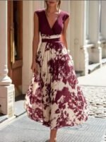 Elegant Long Sleeveless V-Neck Blue and White Porcelain Print Dress Summer Formal Dress - Image 9