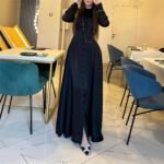 Style Solid Color Long Sleeve Buttoned Waist Fitted Dress - Image 3